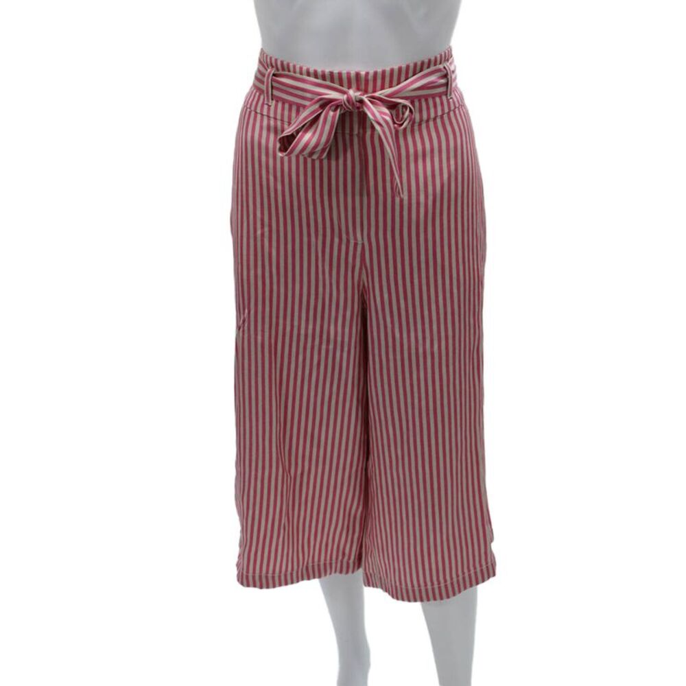 Ettitwa Women Cropped Striped Acetate Zip Pants Size 12